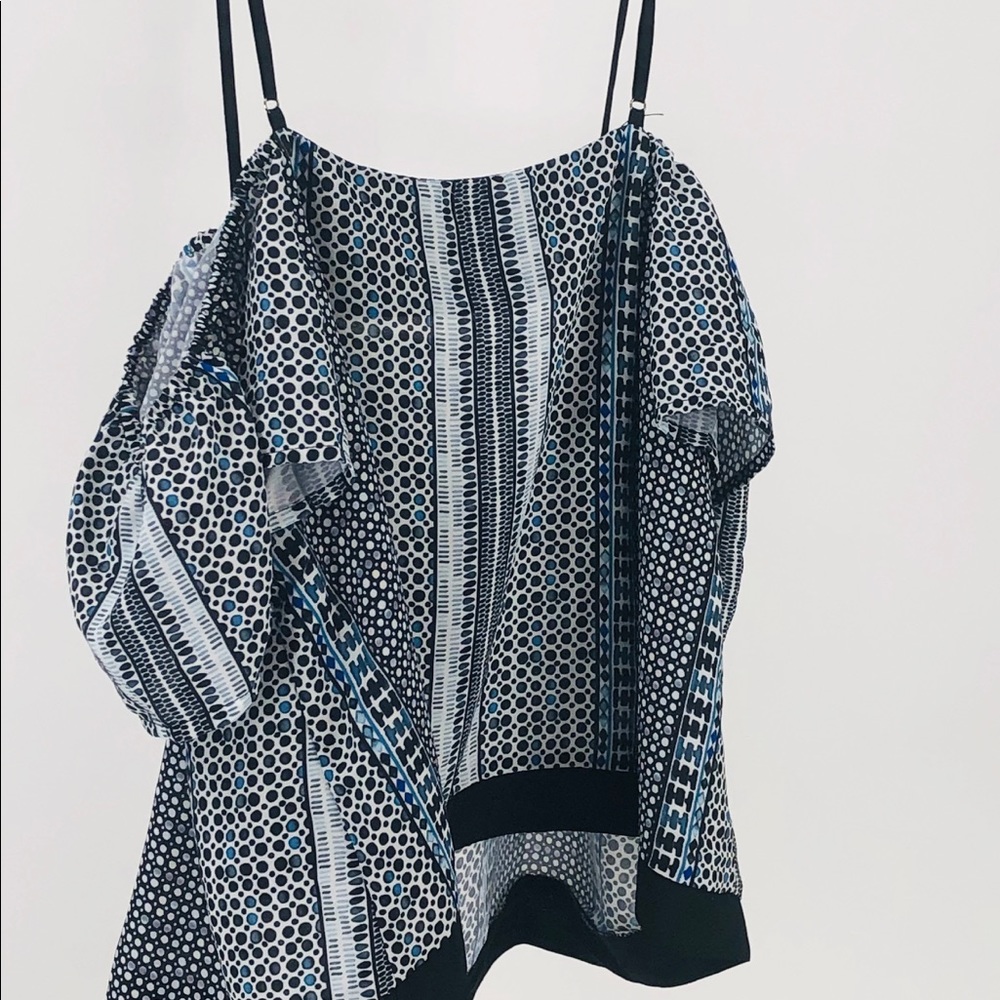 MXED DOT BLACK BLUE COLD SHOULDER SLEEVE MEDIUM - Picture 3 of 15